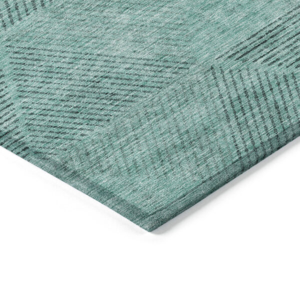 9' X 12' Teal Blue And Aqua Geometric Washable Indoor Outdoor Area Rug