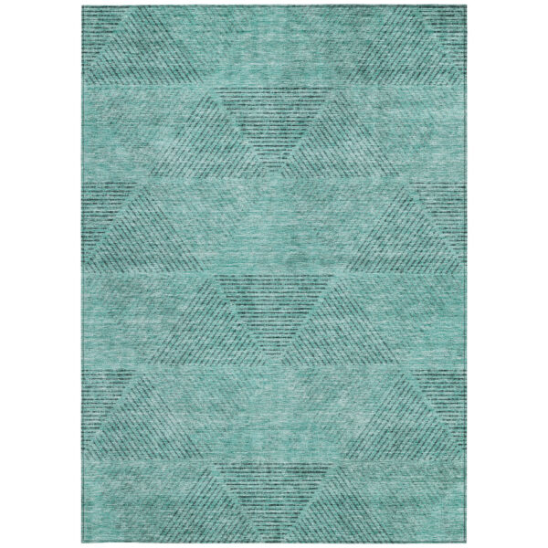 9' X 12' Teal Blue And Aqua Geometric Washable Indoor Outdoor Area Rug