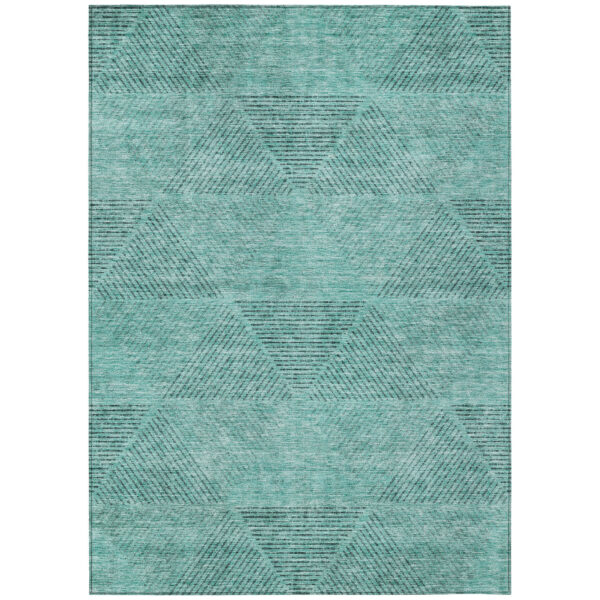 9' X 12' Teal Blue And Aqua Geometric Washable Indoor Outdoor Area Rug