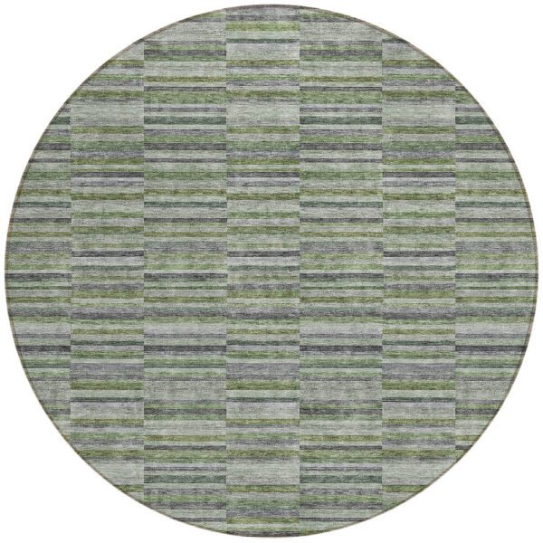 8' Olive Green And Gray Round Striped Washable Indoor Outdoor Area Rug