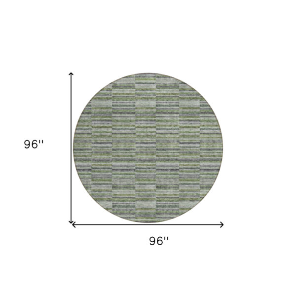 8' Olive Green And Gray Round Striped Washable Indoor Outdoor Area Rug