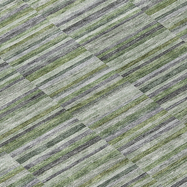 8' Olive Green And Gray Round Striped Washable Indoor Outdoor Area Rug