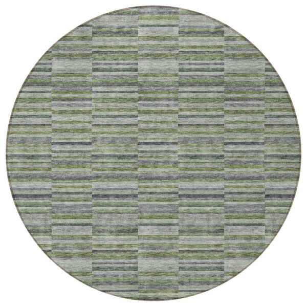 8' Olive Green And Gray Round Striped Washable Indoor Outdoor Area Rug