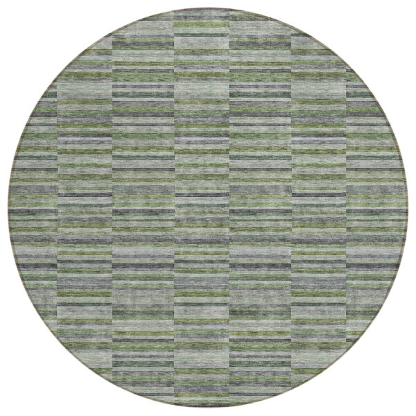 8' Olive Green And Gray Round Striped Washable Indoor Outdoor Area Rug