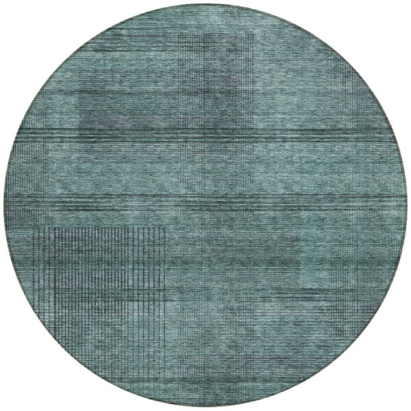 8' Teal Blue Aqua And Gray Round Striped Washable Indoor Outdoor Area Rug