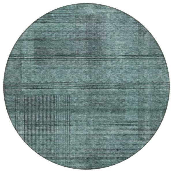 8' Teal Blue Aqua And Gray Round Striped Washable Indoor Outdoor Area Rug