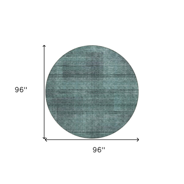 8' Teal Blue Aqua And Gray Round Striped Washable Indoor Outdoor Area Rug