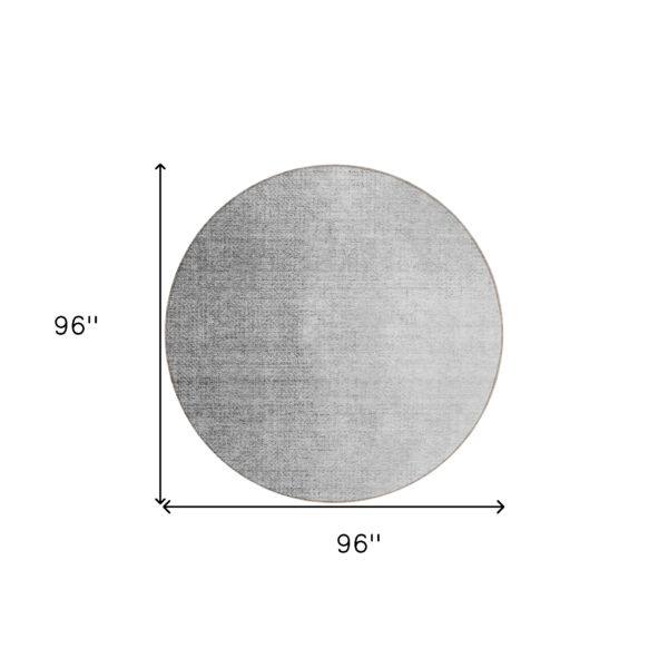 8' Gray And Silver Round Abstract Washable Indoor Outdoor Area Rug