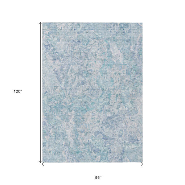8' X 10' Sky Blue And Denim Blue Abstract Washable Indoor Outdoor Area Rug