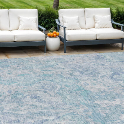 8' X 10' Sky Blue And Denim Blue Abstract Washable Indoor Outdoor Area Rug