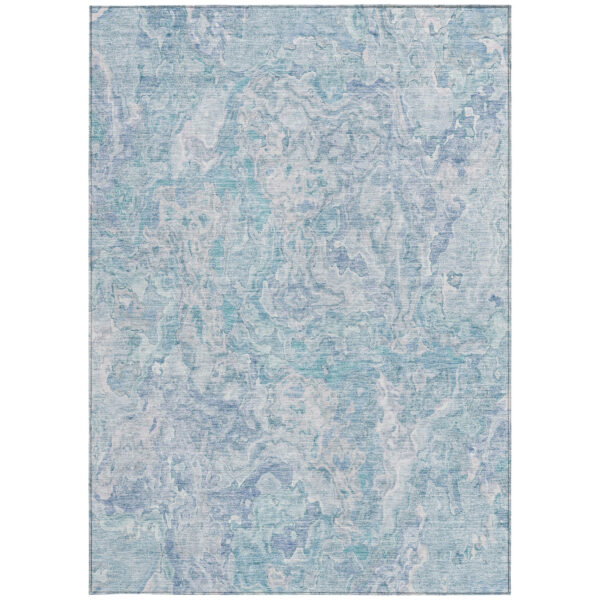 8' X 10' Sky Blue And Denim Blue Abstract Washable Indoor Outdoor Area Rug