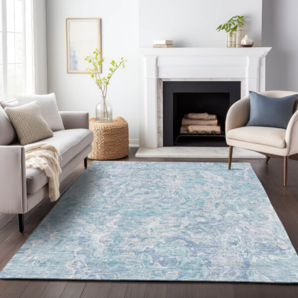 5' X 8' Sky Blue And Denim Blue Abstract Washable Indoor Outdoor Area Rug