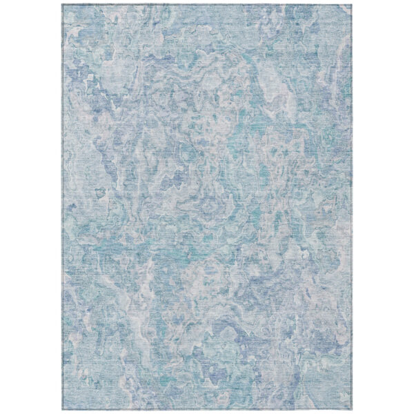 5' X 8' Sky Blue And Denim Blue Abstract Washable Indoor Outdoor Area Rug
