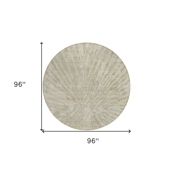 8' Taupe And Beige Round Abstract Washable Indoor Outdoor Area Rug