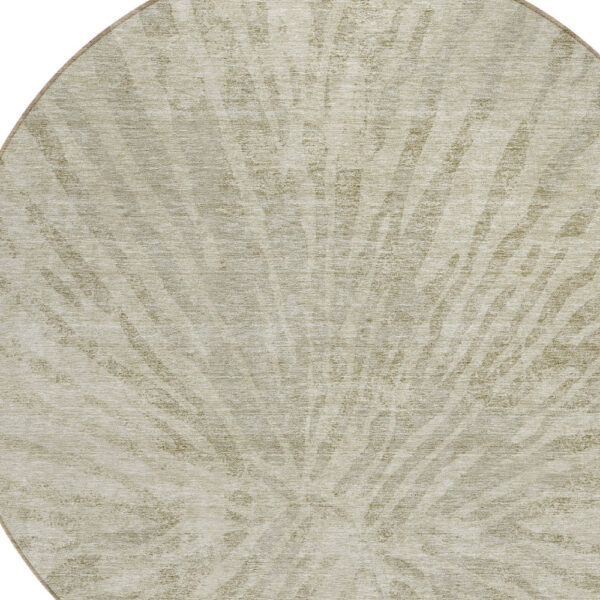8' Taupe And Beige Round Abstract Washable Indoor Outdoor Area Rug