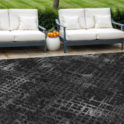 8' X 10' Charcoal Gray And Silver Geometric Washable Indoor Outdoor Area Rug