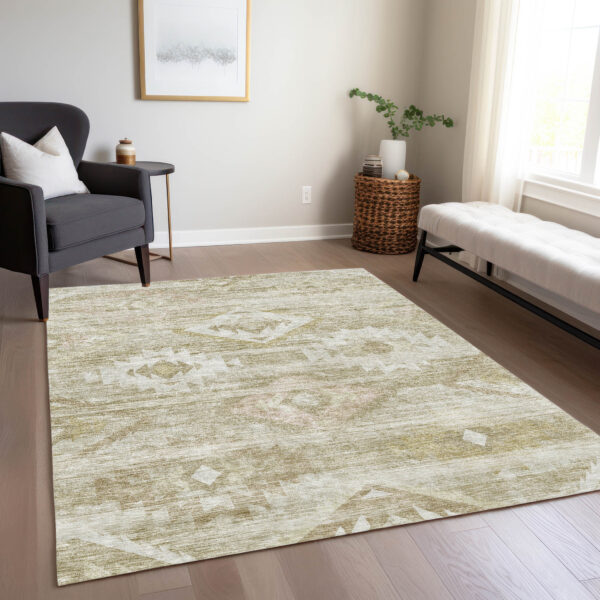 8' X 10' Taupe Beige And Tan Southwestern Washable Indoor Outdoor Area Rug