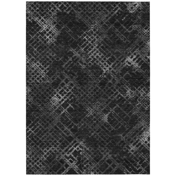8' X 10' Charcoal Gray And Silver Geometric Washable Indoor Outdoor Area Rug