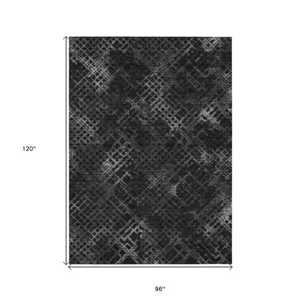 8' X 10' Charcoal Gray And Silver Geometric Washable Indoor Outdoor Area Rug