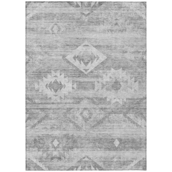 3' X 5' Silver Gray And Charcoal Southwestern Washable Indoor Outdoor Area Rug