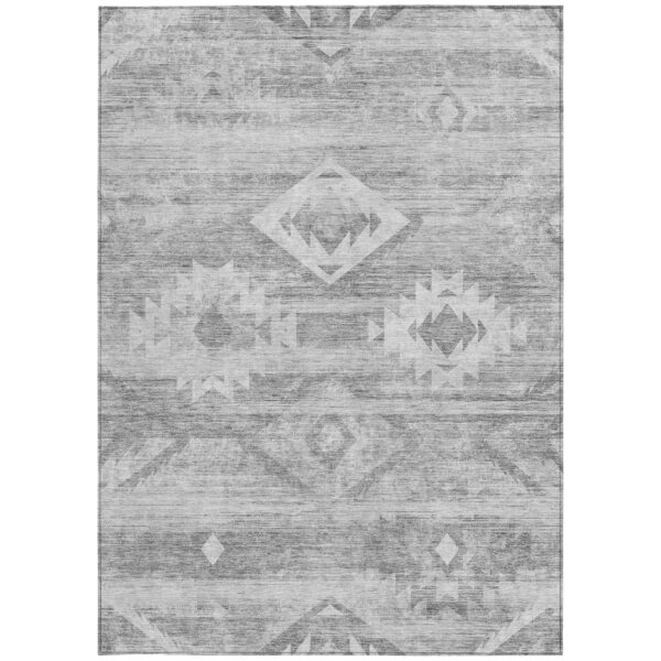 3' X 5' Silver Gray And Charcoal Southwestern Washable Indoor Outdoor Area Rug
