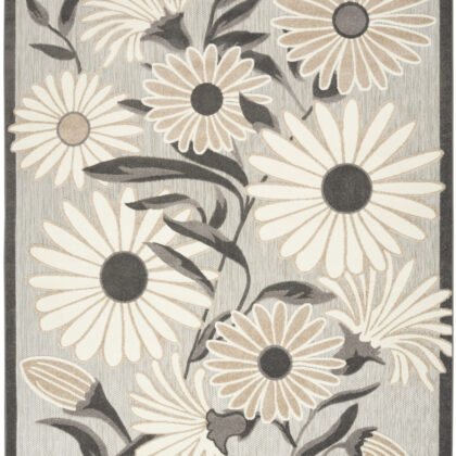 5' X 8' Beige Floral Stain Resistant Non Skid Area Rug