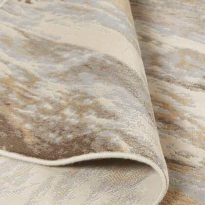 8' Ivory Tan And Brown Round Abstract Area Rug