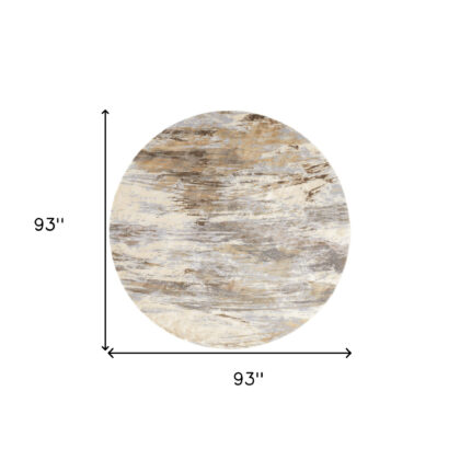 8' Ivory Tan And Brown Round Abstract Area Rug