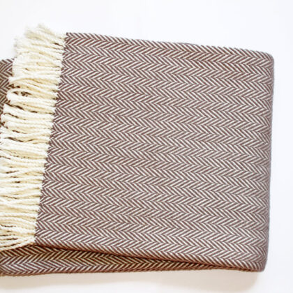 Brown and White Dreamy Soft Herringbone Throw Blanket