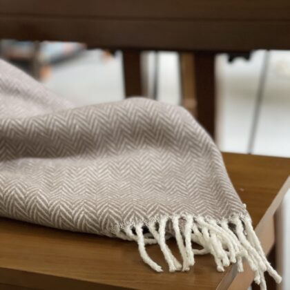 Brown and White Dreamy Soft Herringbone Throw Blanket