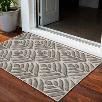 3' X 4' Charcoal Floral Indoor Outdoor Area Rug
