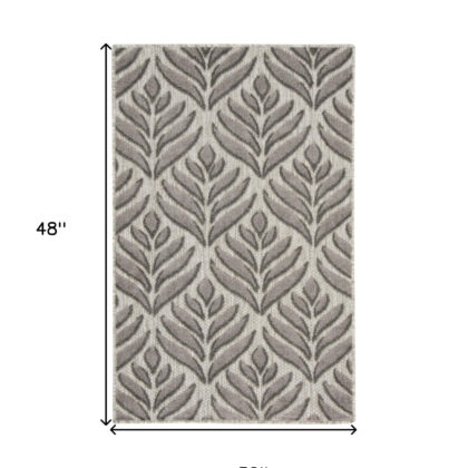 3' X 4' Charcoal Floral Indoor Outdoor Area Rug