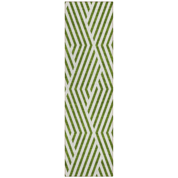 8' Runner Lime Green and White Geometric Washable Non Skid Indoor Outdoor Runner Rug