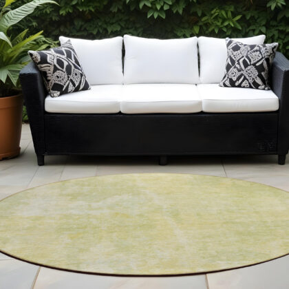 8' Round Gold Round Abstract Washable Non Skid Indoor Outdoor Area Rug