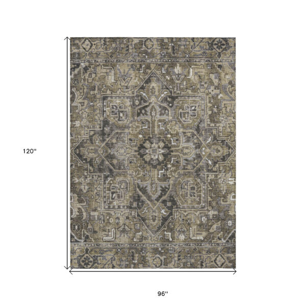 8' X 10' Taupe and Dark Taupe Oriental Washable Non Skid Indoor Outdoor Area Rug