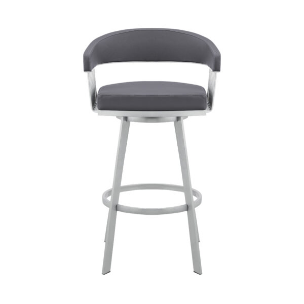 29" Slate Gray And Silver Iron Swivel Low Back Bar Chair