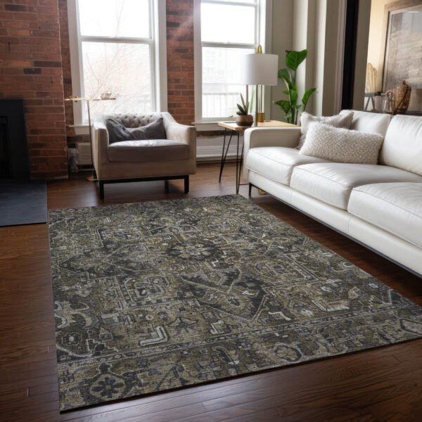 8' X 10' Taupe and Dark Taupe Oriental Washable Non Skid Indoor Outdoor Area Rug