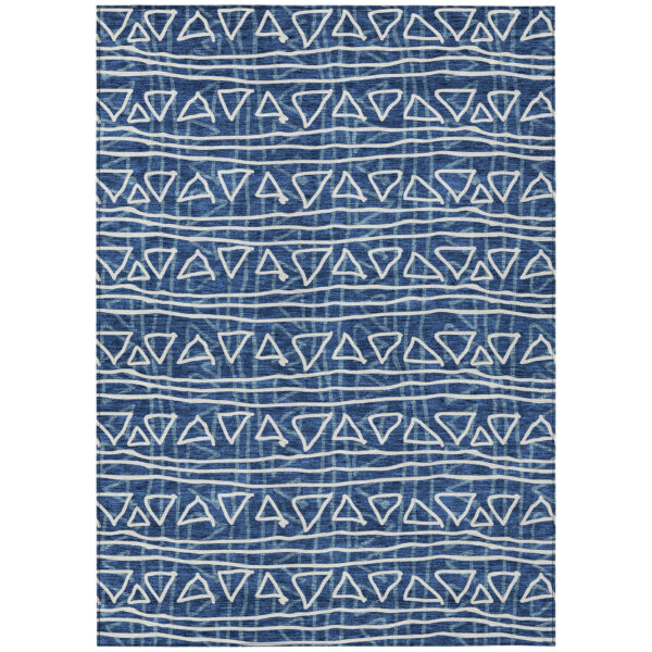 3' X 5' Navy Blue And Ivory Geometric Washable Indoor Outdoor Area Rug