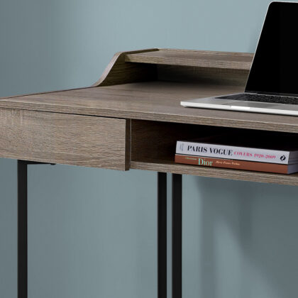 22" Taupe and Black Writing Desk With Two Drawers