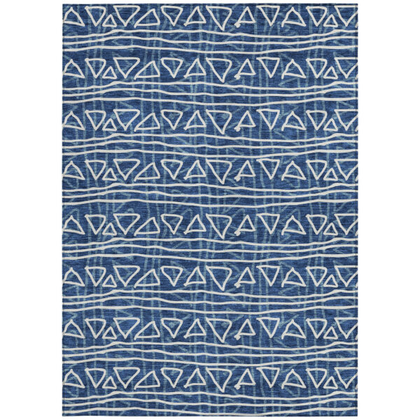 3' X 5' Navy Blue And Ivory Geometric Washable Indoor Outdoor Area Rug
