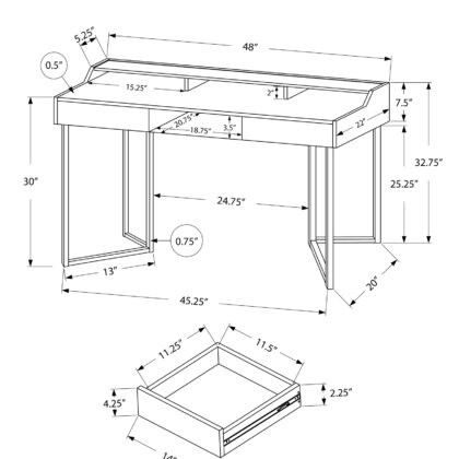22" Taupe and Black Writing Desk With Two Drawers
