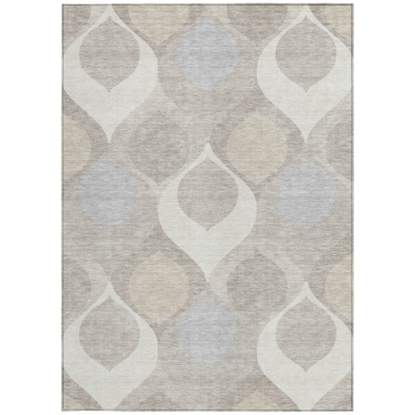 5' X 8' Ivory Beige And Tan Ogee Washable Indoor Outdoor Area Rug