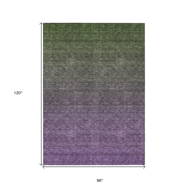 8' X 10' Purple Charcoal And Green Ombre Washable Indoor Outdoor Area Rug