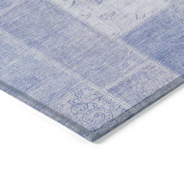 8' X 10' Sky Blue And Denim Blue Patchwork Washable Indoor Outdoor Area Rug