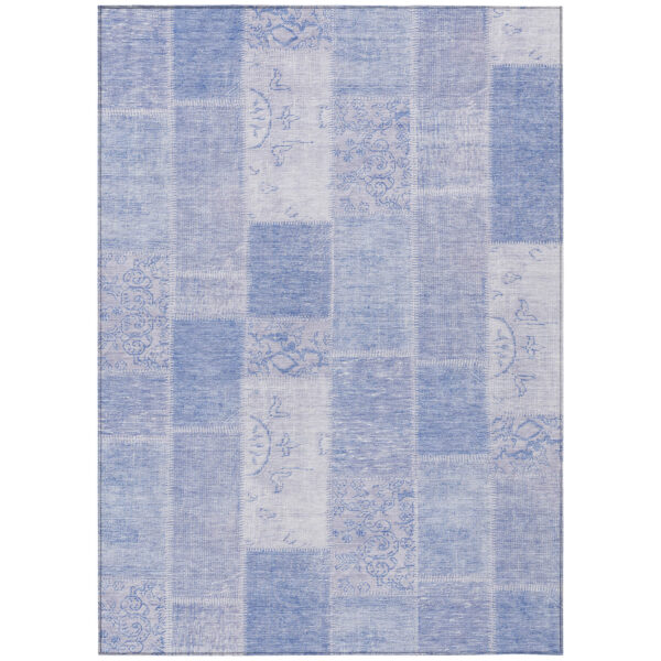 8' X 10' Sky Blue And Denim Blue Patchwork Washable Indoor Outdoor Area Rug