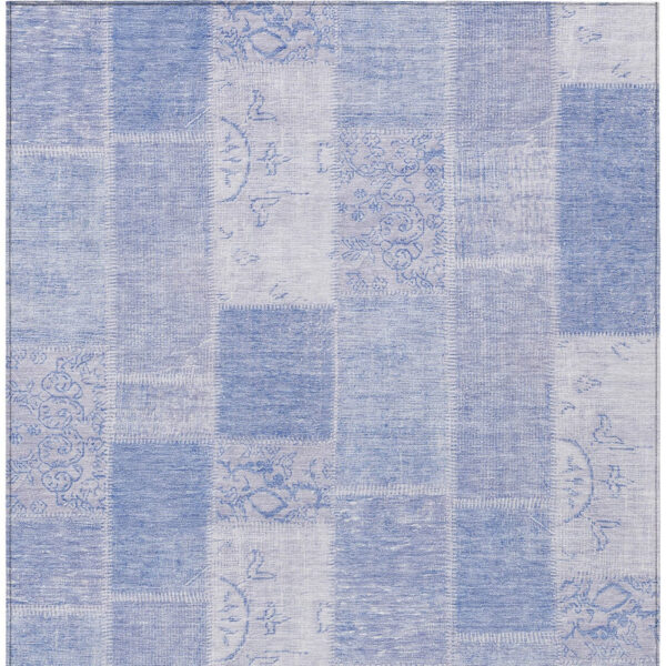 8' X 10' Sky Blue And Denim Blue Patchwork Washable Indoor Outdoor Area Rug