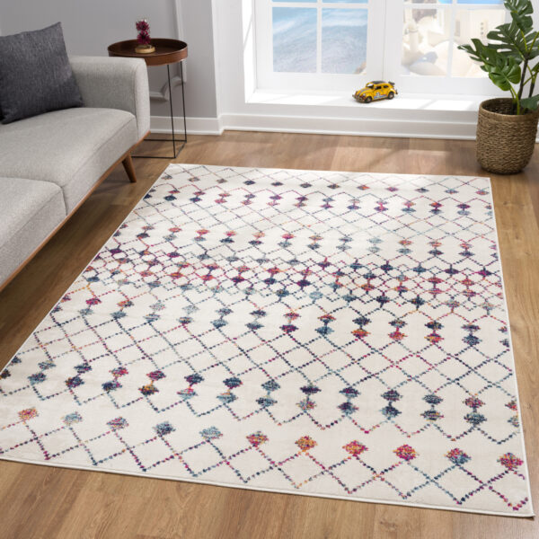 8’ X 11’ White Modern Geometric Grid Area Rug