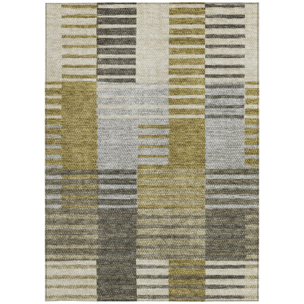 9' X 12' Brown Gold And Taupe Striped Washable Indoor Outdoor Area Rug