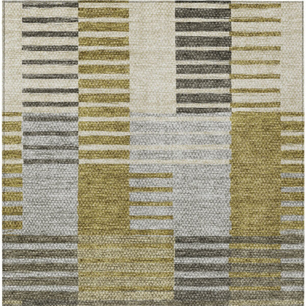 9' X 12' Brown Gold And Taupe Striped Washable Indoor Outdoor Area Rug