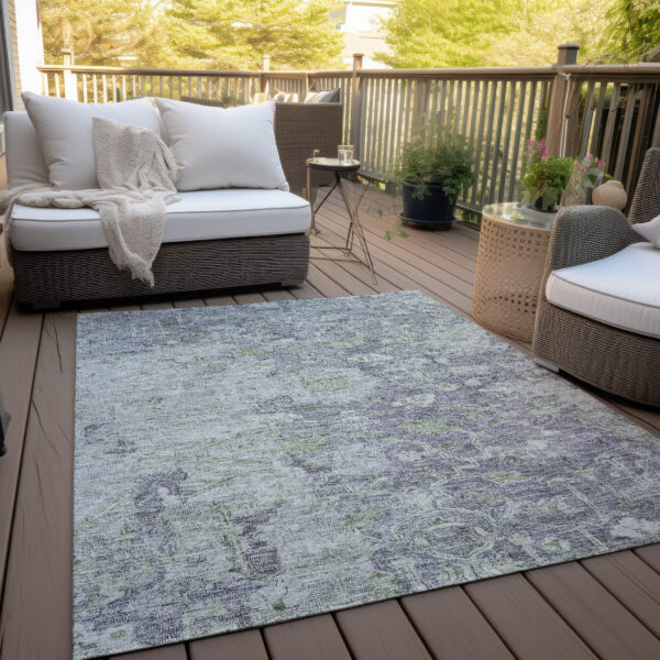 10' X 14' Plum Purple And Olive Green Oriental Washable Indoor Outdoor Area Rug